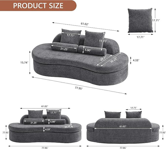 AVZEAR 78" Curved Loveseat Sofa, Modern 2 Seater Cloud Couch for Living Room, Chenille Upholstered Love Seat with High-Density Foam, No Assembly Required, 2 Bolster Pillows & 2 Square Pillows (Gray)