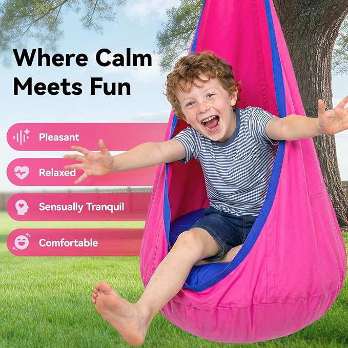 Y- STOP Kids Pod Swing Seat, Hanging Hammock Chair Swing with Inflatable Pillow, Sensory Swing Chair with Pocket for Outdoor and Indoor (Pink and Blue) pcs