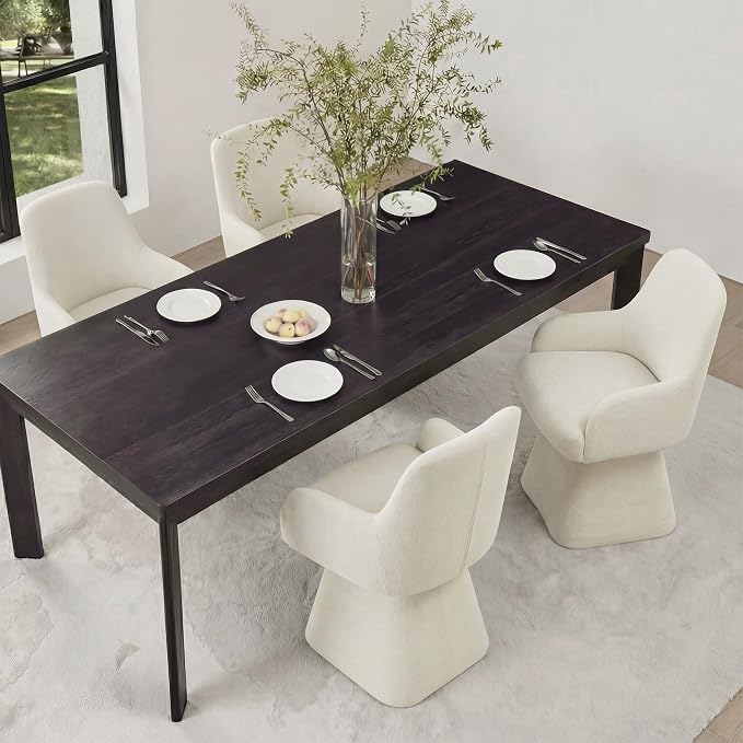 KISLOT Swivel Dining Chair Set of 1, Mid Century Modern Chair Fabric Upholstered Armchair with Armrest & Ergonomic Backrest for Dining Room, Kitchen, Bedroom, Living Room, Linen