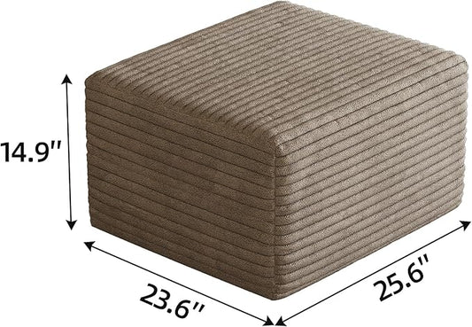 JINGLING 25.6 Inch Plush Corduroy Ottoman, Modular Sectional Foot Rest for Living Room, Upholstered Cloud Ottoman for Boneless Couch in a Box, Compressed Memory Foam, No Assembly Require, Camel