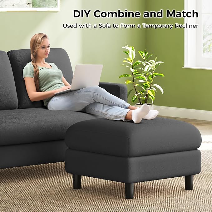 Welzona 83" Couches for Living Room, Teddy Sofa Couch with Storage Ottomans, U Shaped Couch with Movable Ottomans, Tool-Free Modular Sectional Sofa, All-Wood Sofas for Living Room 2 Pillows, Grey