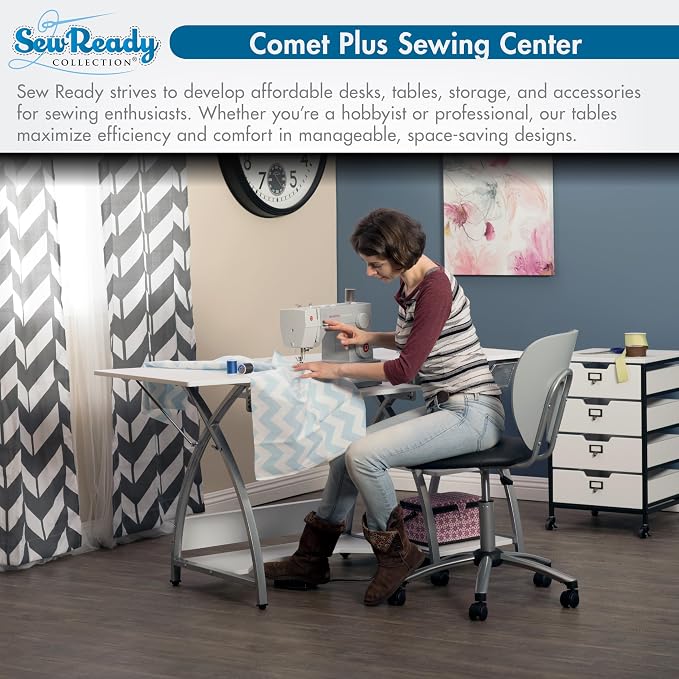 Comet Plus Sewing Table with Wire Mesh Drawer + Shelves - Can Also Be Used as Computer Desk