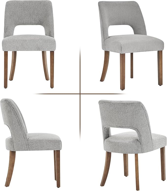 VKNOW Wooden Dining Chairs Set of 4, Modern Fabric Upholstered Dining Room Chair Kitchen Chairs, Farmhouse Dinner Chair for Kitchen Dining Room, Grey