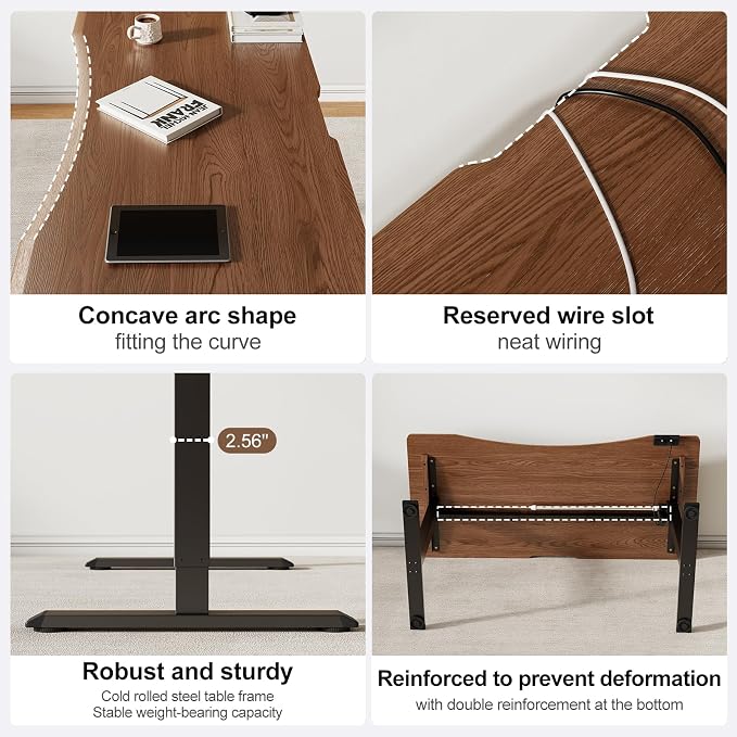 Solid Wood Electric Standing Desk 55"x23.6"Home Office Desk,Adjustable Workbench with 3 Stages Single Motor, Computer Workstation with T-Shaped Metal Bracket,Walnut Standing Desk for Gaming(1 Box)