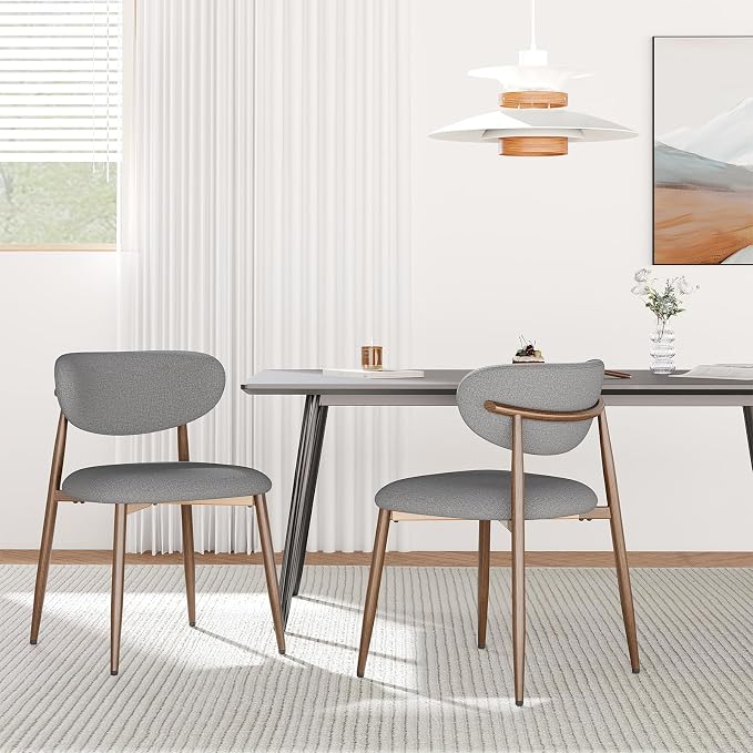 MALOL Upholstered Dining Chairs Set of 6, Curved Back Kitchen Chairs with Metal Legs and Anti Slip Pads, Dining Room Chair for Home and Restaurant, Light Grey