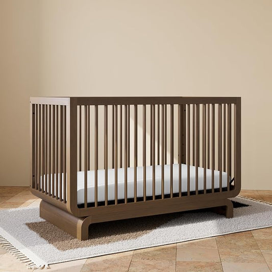 Storkcraft Santorini 5-in-1 Convertible Crib with Toddler Guardrail – GREENGUARD Gold Certified, Conversion Kit Included, 100% Solid Wood, Fits Standard Crib Mattress (Hazelnut)