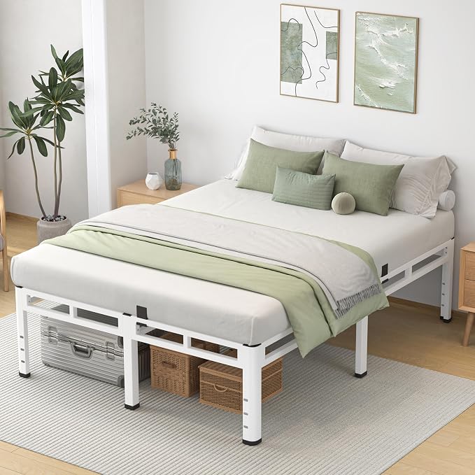 NKZ 20 Inch Queen Size Bed Frame, Metal Bed Frame & Box Spring 2 in 1 Platform with Round Corner Legs, 4000lbs Weight Capacity Reinforced Metal Frame, Headboard Hole, Noise-Free, Easy Assembly.