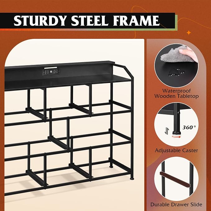 WLIVE Led Dresser for Bedroom, Black Dresser TV Stand for Bedroom with LED Lights and Power Outlet, Wide Chest of Drawers for Hallway, 8 Fabric Drawers for Living Room and Entryway, Easy to Assemble