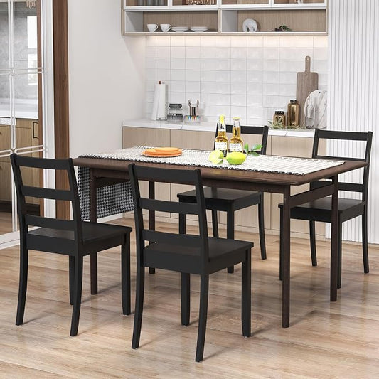 Giantex Wood Dining Chairs Set of 4 Black- Wooden Armless Kitchen Chairs with Solid Rubber Wood Legs, Non-Slip Foot Pads, Max Load 400 Lbs, Farmhouse Style High Ladder Back Wooden Dining Room Chairs