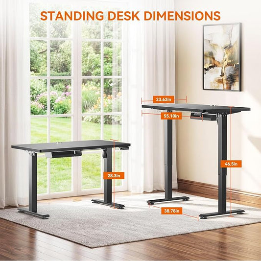Standing Desk, 63 x 24 Inches Electric Height Adjustable Desk, Sit Stand up Desk, Memory Computer Home Office Gaming Desk with 3 Preset Heights, Table Cable Management Box,Black