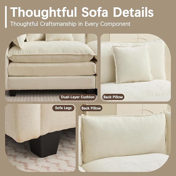 Modular Sectional Sofa for Living Room, 102" Oversized Cloud Couch with Movable Ottoman, 4 Seat Modern Comfy Sofa Chenille Deep Seat Couches with L Shape, for Office Bedroom Living Room