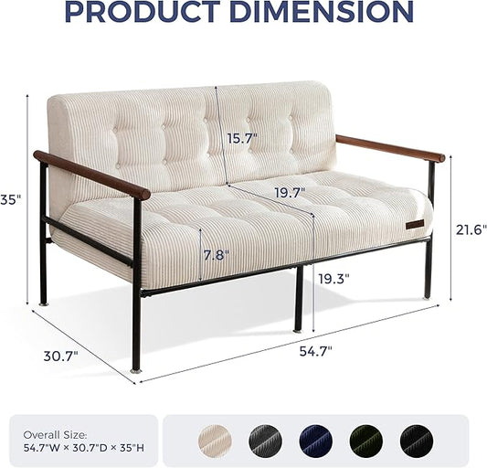 MAXYOYO Living Room Accent Chair, Loveseat Sofa Chair with Sturdy Metal Frame & Wood Armrests, Button Tufted Upholstered Small Couch Modern Love Seat for Bedroom Office, Beige