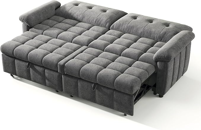 Jocisland 93” 4-in-1 Convertible Sofa Bed, Full Size Cloud Sleeper Sofa, Tufted Chenille, 5-Position Adjustable Backrest, 10-Minute Tool-Free Assembly, Couches for Living Room Guest Room, Gray