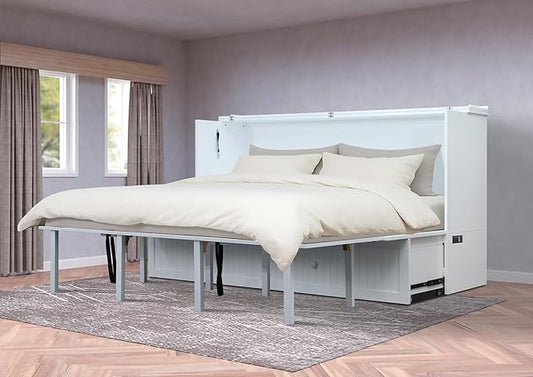 Mega Solutions Murphybedz Tuscany Murphy Cabinet Chest Bed with Charging Station 6 Inch (White, King)