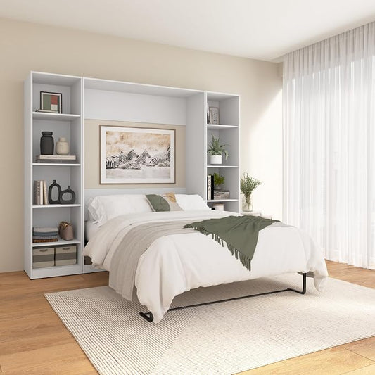 Bestar Claremont Full Murphy Bed with Closet Organizers (99W) in White, Space-Saving Sleeping Arrangement for Multipurpose Room