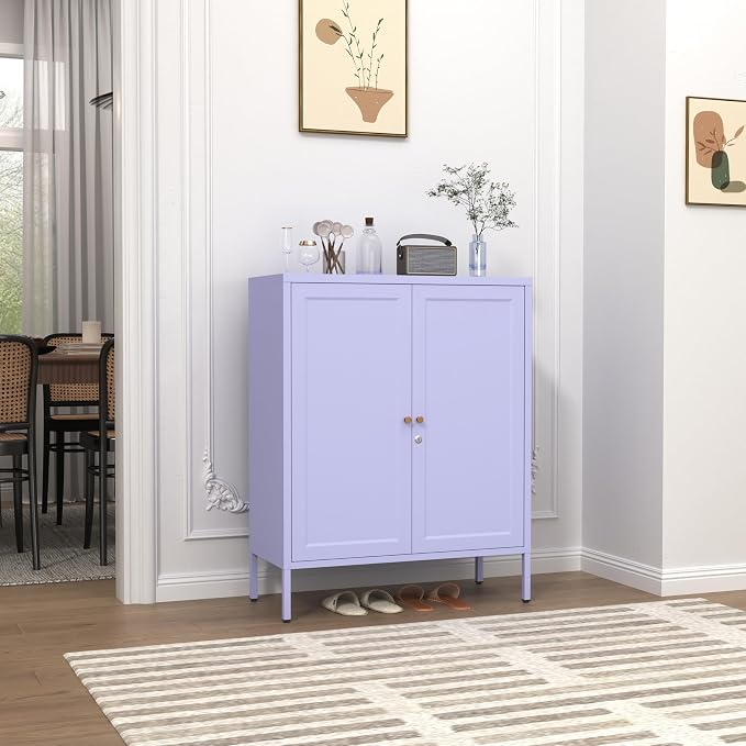 Lockable Metal Storage Cabinet Adjustable Shelves Modern Versatile Storage Lockers Home Organization Durable Metal Cabinet Garage Tool Cabinet Purple 36" H X 31.5" W X 13.8" D