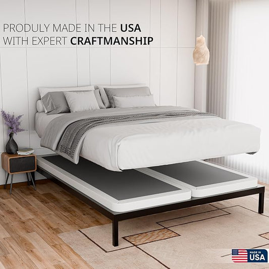 Nutan, 2-Inch Sturdy Wood Box Spring for Mattress Support - Durable and Fully Assembled, Natural Wood Foundation for Full, White
