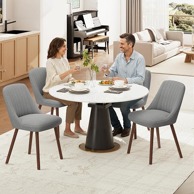 MALOL Upholstered Dining Chairs Set of 6, Modern Fabric Kitchen Chairs with Back, Wood Legs for Kitchen Dining Room Restaurant, Grey