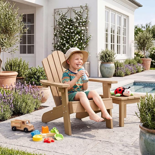 Giantex Kids Adirondack Chair, All-Weather HIPS Children's Outdoor Chair with Tilted High Backrest, Toddler Beach Chair for Garden Patio Backyard, Kids Lawn Chairs for Age 3-7 (1,Teak)