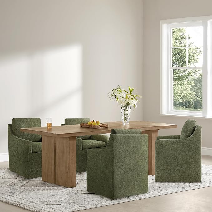 KISLOT Upholstered Dining Chairs Set of 4, Modern Dining Room Chairs with Casters & Washable Cover, Rolling Accent Chair with Hidden Storage for Kitchen, Farmhouse, Living Room, Green, 4 Box