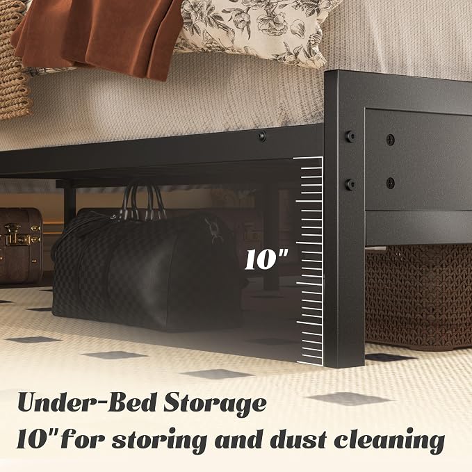 Fluest Full Bed Frame with Headboard & Footboard, Full Bed Frame with Built-in Charging Station & LED Light, Storage Shelf, Noise-Free, No Box Spring Needed, Easy Assembly, Classic Black