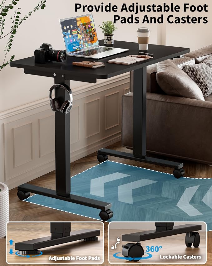 Okin Electric Standing Desk, 40 x 24 Inches Whole Piece Height Adjustable Desk, Black Sit to Stand Desks Computer Workstation with Wheels for Home Office