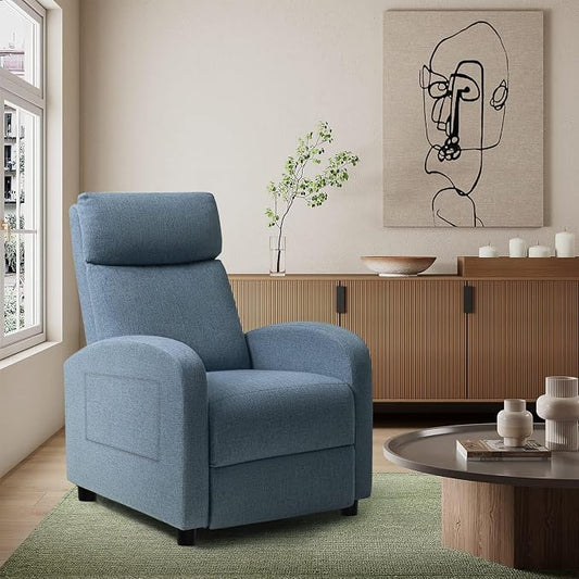JUMMICO Recliner Chair Adjustable Home Theater Single Recliner Sofa Furniture with Thick Seat Cushion and Backrest Modern Living Room Recliners (Fabric, Light Blue)