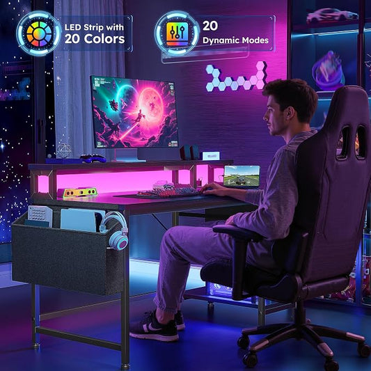 DurayLoly 40" Small Gaming Desk with RGB Lights & Outlets for Teens | Wireless Remote Full-Color Strip, Various Lighting Modes, Level Up Teens Gaming Vibe or Study for Protect Eyes In Bedroom