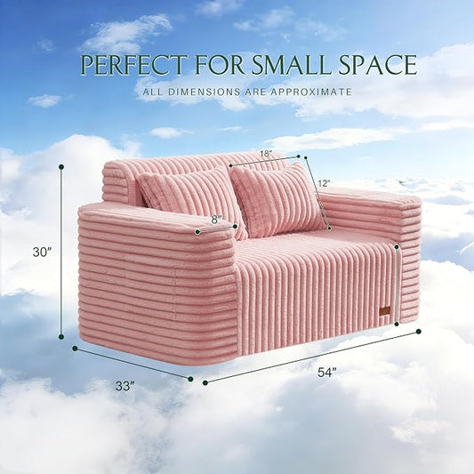 ZurNesfure Sofa Couch Cloud Loveseat, Memory Foam Couch with Pillow No Assembly Need, Modern Couch with deep seat and Washable Cover Boneless Sofas for Living Room Bedroom Apartment (Pink,Loveseat)
