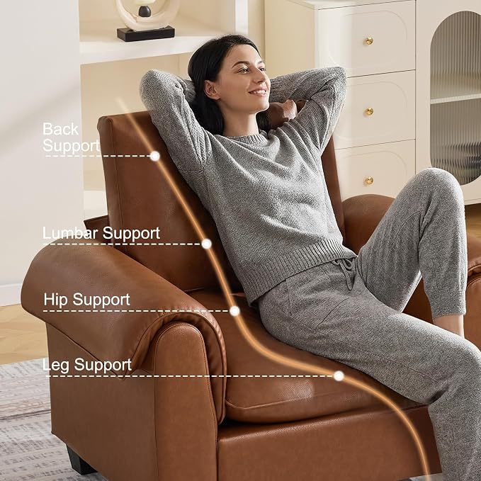 44.5" Faux Leather Single Sofa, Oversized Accent Chair with Curved Armrests, Cloud Modern Sofa Upholstered Deep Seat Reading Chair Armchair for Living Room, Bedroom,Brown