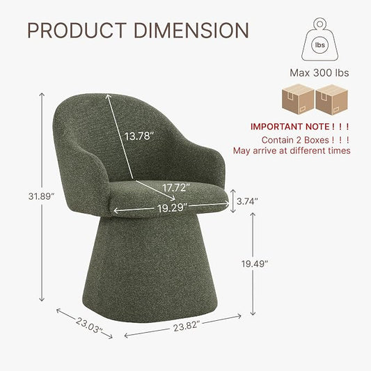 KISLOT Swivel Dining Chairs Set of 2, Upholstered Modern Barrel Dining Chairs with 360° Swivel Base, Chenille Velvet Fabric Accent Kitchen Chairs with Arms, Padded Dining Room Chairs, Green