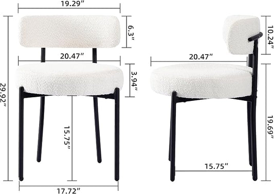 EDWELL White Dining Chairs Set of 6, Modern Dining Room Chairs with 3.94“ Cushions Mid-Century, Round Upholstered Boucle Chairs for Kitchen, Living Room, Kitchen Chairs with Black Metal Legs