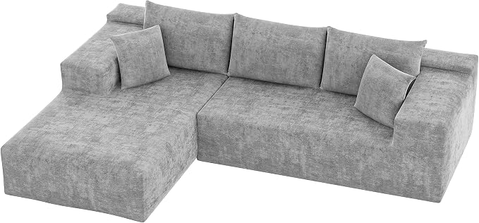 YESHOMY Boneless Couches for Living Room, 108" Sectional Modular Sectional Sofa with Deep Seat, Cloud Comfy Couch with L-Shape Chaise, Easy Assembly (Chenille, Pearl Gray)