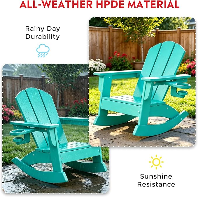 Costaelm Paradise 3-Piece Kids Table and Chairs Set with Toddler Rocking Chairs and Cup Holders, Turquoise