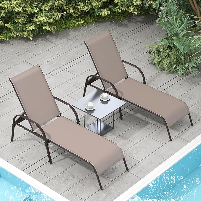 Giantex Patio Lounge Chair, Outdoor Chaise Lounge with 5 Adjustable Backrest, Sturdy Metal Frame, Sunbathing Recliner, Tanning Chairs for Outside, Beach, Yard, Balcony, Poolside, Brown