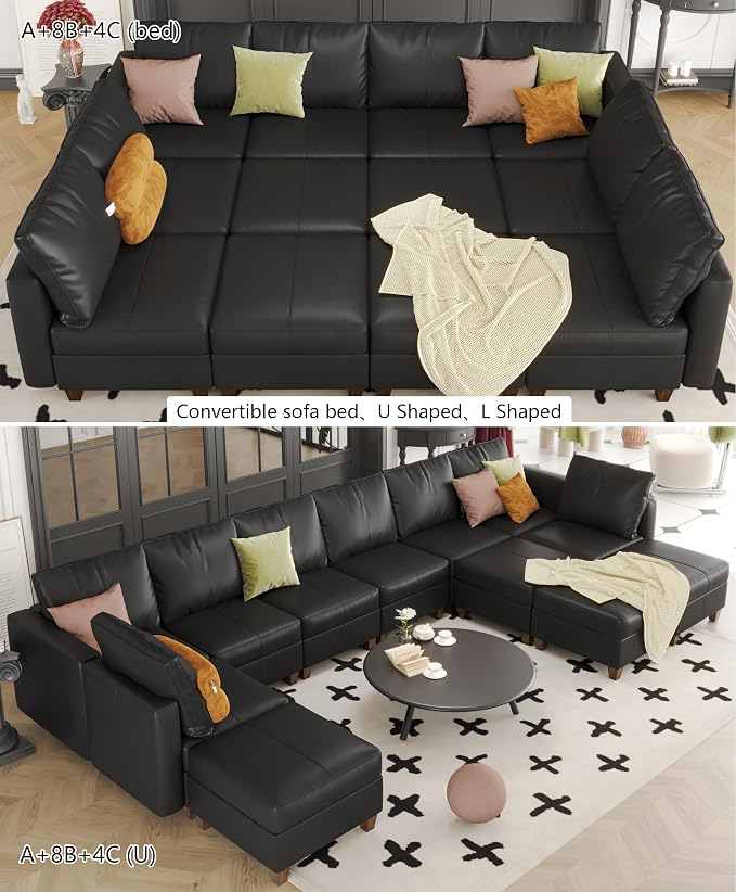 EASE MOOSE Oversized Modular Sectional Sleeper Sofa with Storage, Faux Leather sectional Large Modular Sofa Couch Sectional Sofa Sleeper for Living Room