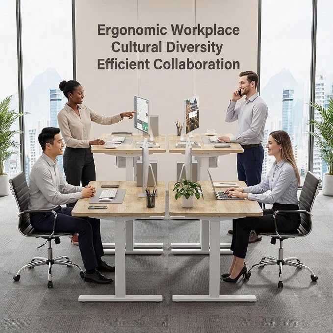 Grandder 63x32 Large Electric Standing Desk, Height Adjustable Computer Desk with 2 Memory Presets, 31.5" Deep Desktop Sit Stand Desk Home Office Desk Workstation Table with Hooks, Oak