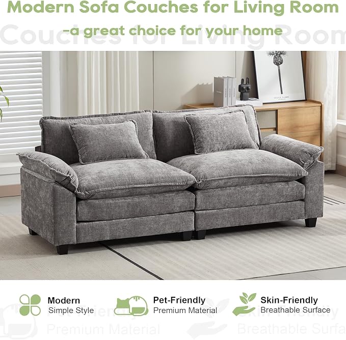 Oprisen 86" Modular Sectional Sofa, Comfy Cloud Couch Sectional Sofa with Ottoman, Chenille Sofa Sleeper Deep Seat Sofa with Throw Pillows for Living Room (Light Gray, 86"- Loveseat)