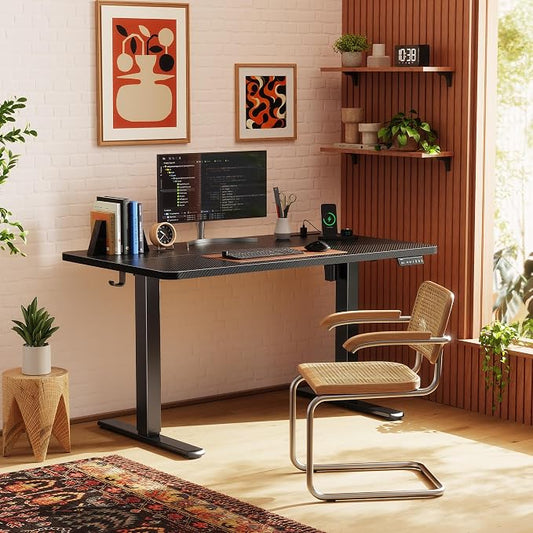 Huuger Electric Standing Desk with Power Outlets and USB-C Port, 47 X 24 Inch Height Adjustable Desk, Sit Stand Desk for Home Office, Computer & Gaming Desk with 4 Presets, Carbon Black