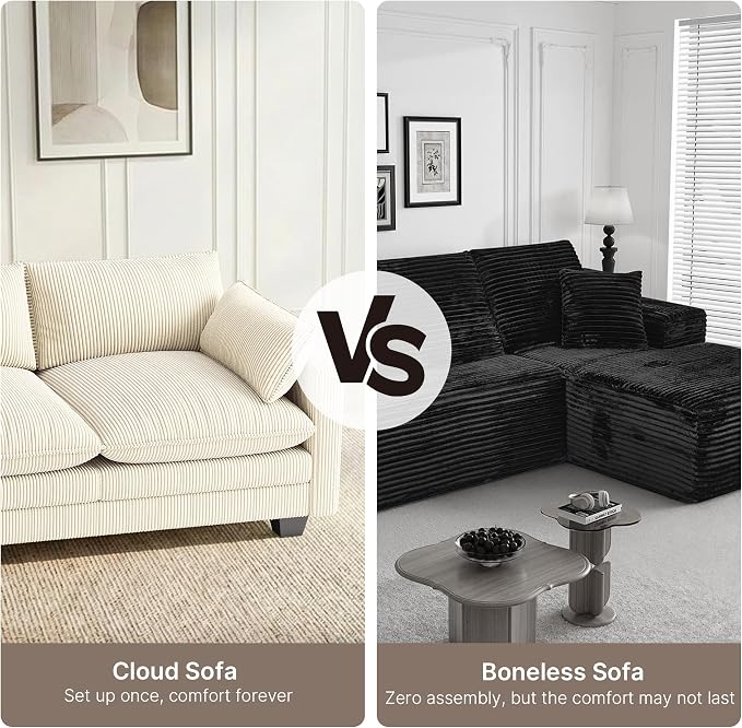 Gizoon 3 Seater Couches for Living Room, Cloud Sleeper Sofa with Double Cushion Corduroy Deep Seat Sofa Couches with 2 Pillows for Living Room Bedroom and Apartment,Pet-Friendly Fabric, Beige