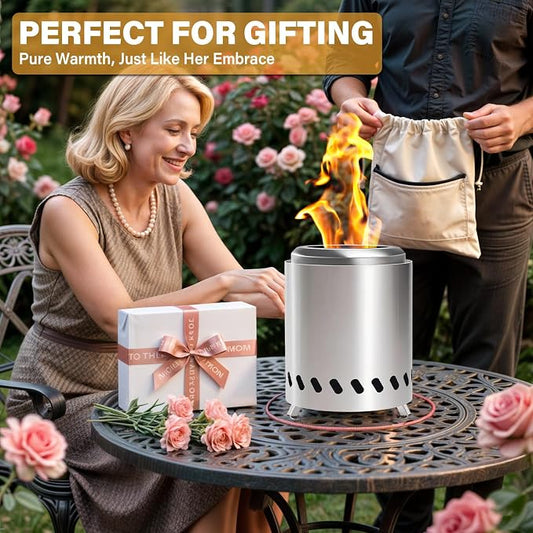 HGD Small Tabletop Fire Pit 8.8 x 8.6 in, Portable Mini Smokeless Table Top Firepit, Low Smoke Camping Stove for Outdoor & Patio, Fueled by Pellets or Wood, with Travel Bag, Stainless Steel, Silver