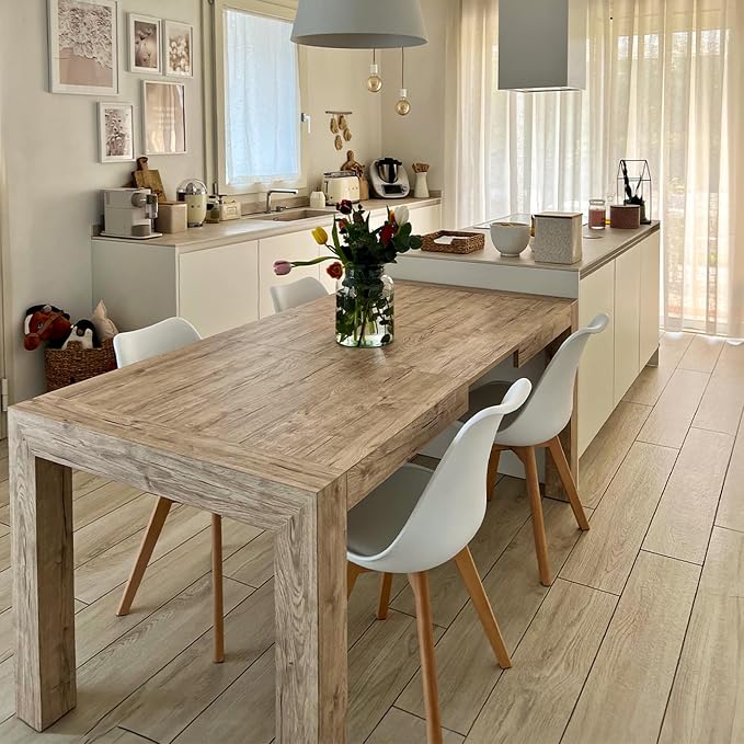 Mobili Fiver, Iacopo Extendable Dining Table, 55.1(86.6) x35.4 in, Oak, for 6-10 People, Expandable Dining Table for Kitchen, Living Room, Italian Furniture