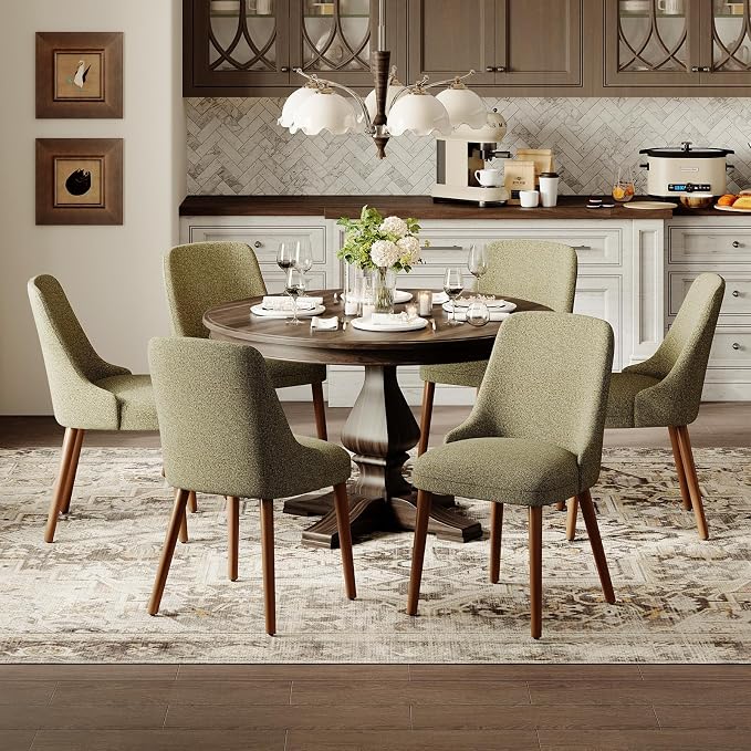 MALOL Dining Room Chair Set of 2, Upholstered Kitchen Chairs with Wood Legs, High-Back Padded Dining Chairs for Dining Room/Restaurant/Cafe, Green