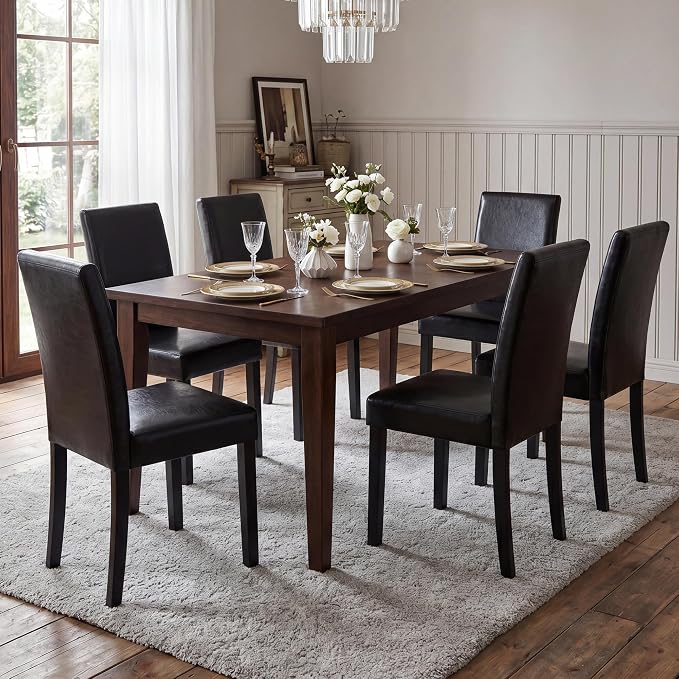 LSSBOUGHT Modern Dining Chair Set of 2 Urban Style PU Kicthen Chairs with Solid Wood Legs for Dining Room and Restaurant(Black)