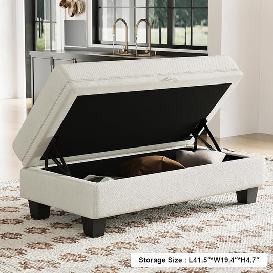 Belffin 45.9" Storage Ottoman Bench Oversized Ottoman for Footrest Upholstered Entryway Bench with Seating for Bedroom, Living Room. Beige
