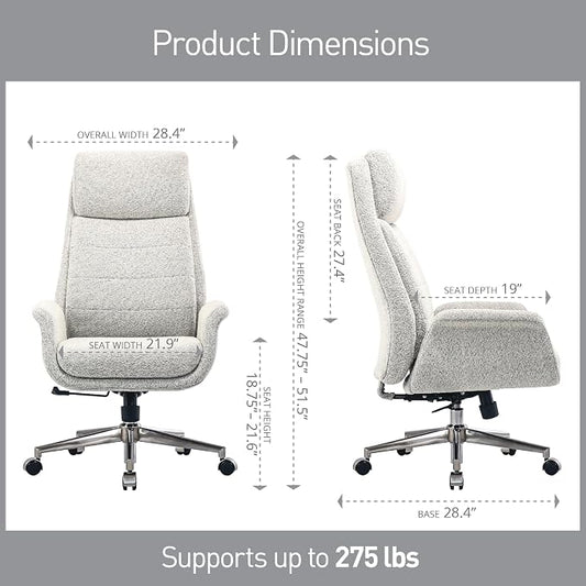 Realspace® Modern Comfort Pizana Bouclé Fabric High-Back Executive Office Chair, Light Sand/Brushed Nickel, BIFMA Compliant