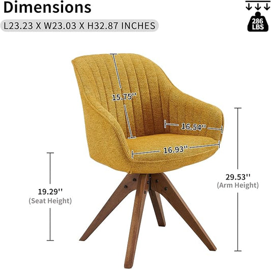 Art Leon Desk Chair No Wheels - Mid Century Modern Office Chair, Swivel Accent Chair with Oak Wood Legs, Fabric Upholstered Arm Chair, Yellow
