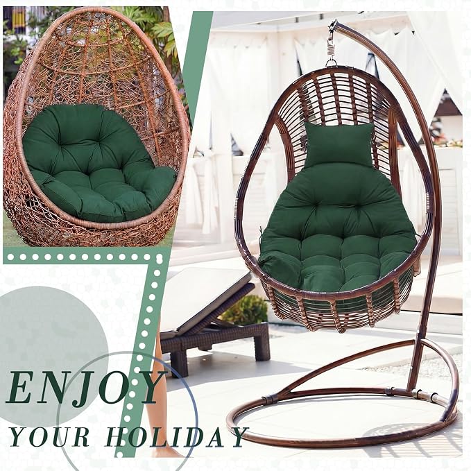 Tudomro Green Waterproof Egg Chair Cushion with Pillow Filling 2.58 kg Replacement Rocking Wicker Chair Cushion 48" x 32" High Back Hanging Swing Hammock Pad Thicken for Outdoor Patio Garden