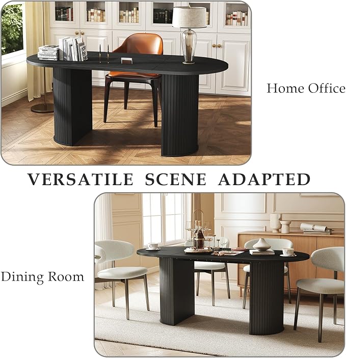 Oval Rectangular Dining Table for 4-8 People,70.87" Long Kitchen Table with Large Tabletop Wood Dinner Table Conference Meeting Table for Dining Room Living Room Kitchen,Black