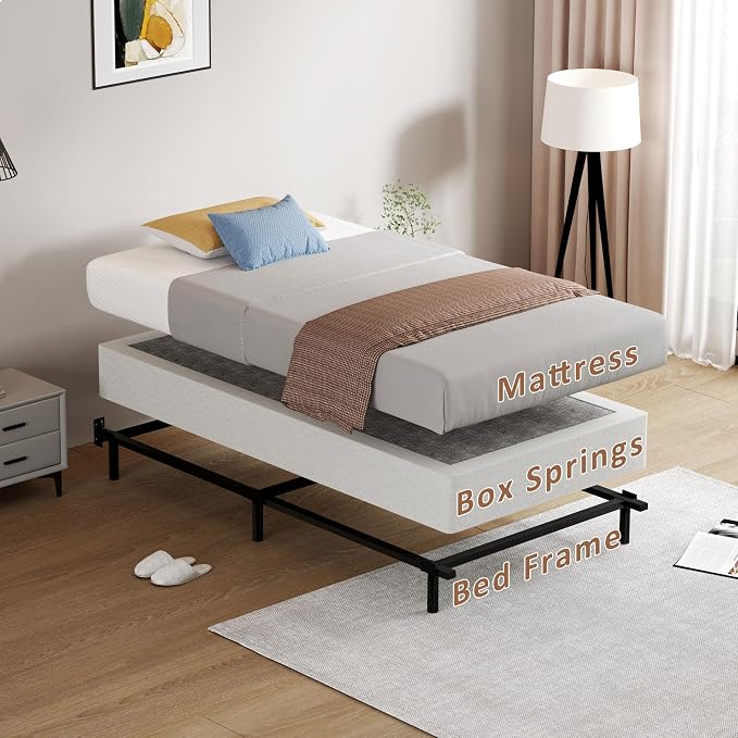 SHOANED Metal Box Spring Twin Size - 9 Inch High Profile Heavy Duty Black Bed Base Non Slip Mattress Foundation Box Springs for Twin Bed, Easy Assembly, No Noise